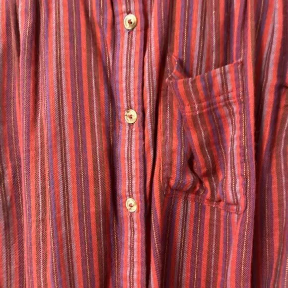 Japna Red Pinstripe Button Down Short Sleeve Blouse XS - Picture 4 of 5